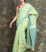 Yellow woven blended cotton saree 