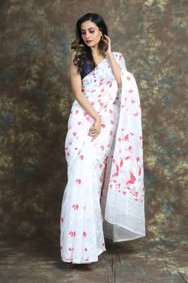 White woven blended cotton saree  1