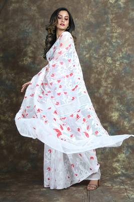 White woven blended cotton saree  3