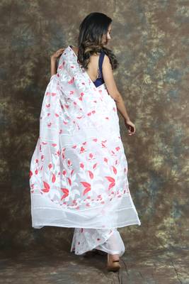 White woven blended cotton saree  4