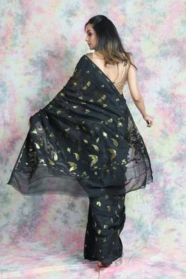 Black Woven Blended Cotton Saree Without Blouse 4