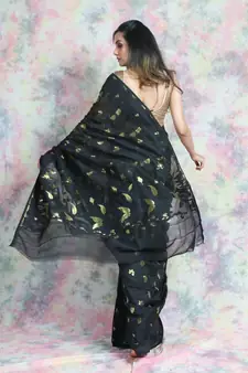 Black Woven Blended Cotton Saree Without Blouse