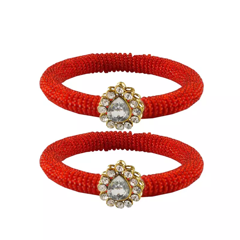 Brass And Acrylic Bangles Color-Red