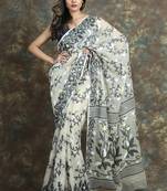 Off white woven blended cotton saree 