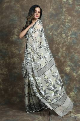 Off white woven blended cotton saree  3