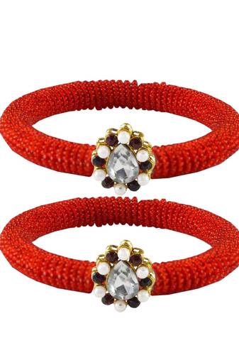 Brass And Acrylic Bangles Color-Red