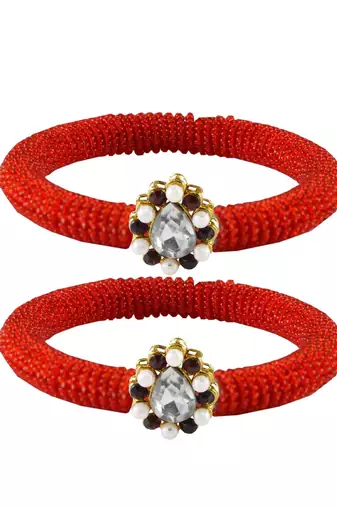 Brass And Acrylic Bangles Color-Red