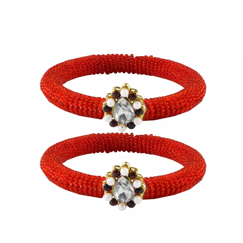 Brass And Acrylic Bangles Color-Red