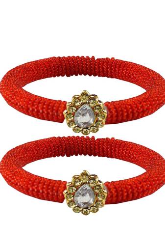 Brass And Acrylic Bangles Color-Red