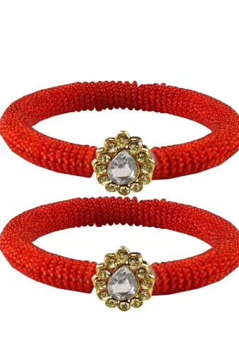 Brass And Acrylic Bangles Color-Red