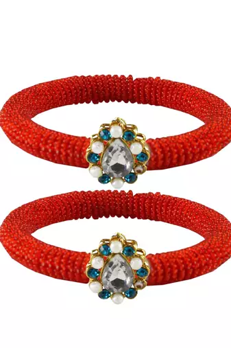 Brass And Acrylic Bangles Color-Red