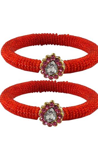 Brass And Acrylic Bangles Color-Red