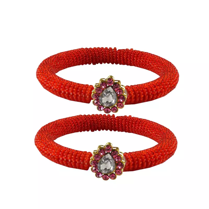 Brass And Acrylic Bangles Color-Red