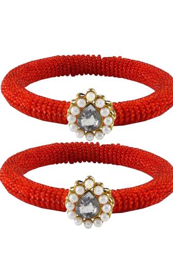 Brass And Acrylic Bangles Color-Red