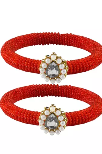 Brass And Acrylic Bangles Color-Red