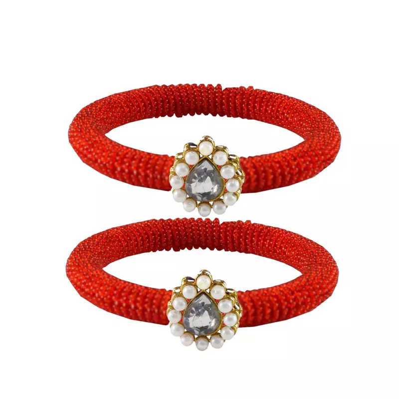 Brass And Acrylic Bangles Color-Red