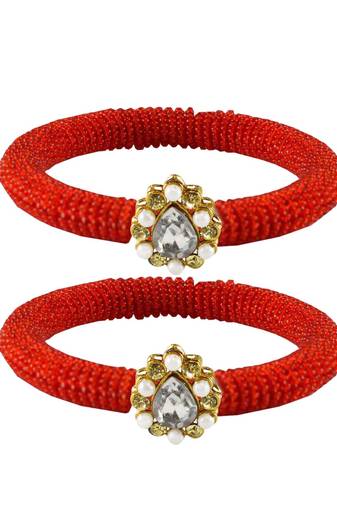 Brass And Acrylic Bangles Color-Red