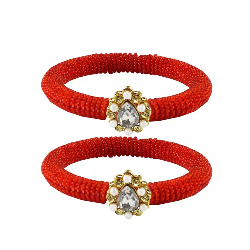 Brass And Acrylic Bangles Color-Red