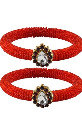 Brass And Acrylic Bangles Color-Red