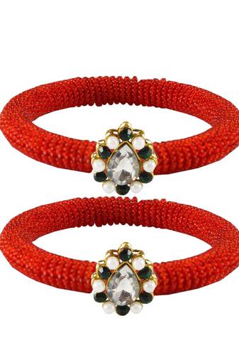 Brass And Acrylic Bangles Color-Red