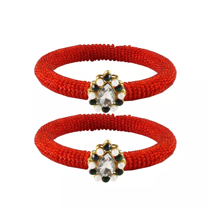 Brass And Acrylic Bangles Color-Red