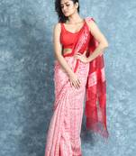 White woven matka silk saree with blouse