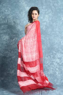 White woven matka silk saree with blouse 3