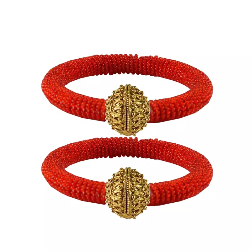 Brass And Acrylic Bangles Color-Red
