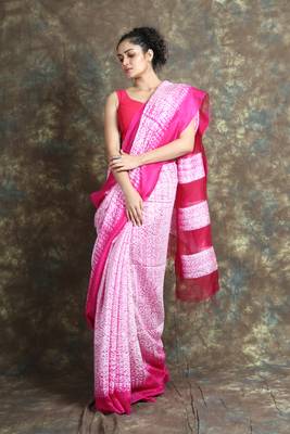 White woven matka silk saree with blouse 1