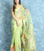 Green woven silk saree with blouse