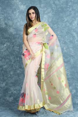 Off white woven silk saree with blouse 1