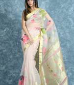 Off white woven silk saree with blouse