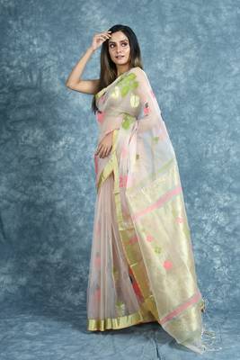 Off white woven silk saree with blouse 3