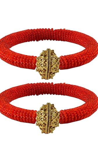 Brass And Acrylic Bangles Color-Red