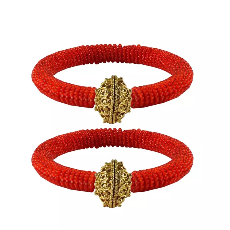 Brass And Acrylic Bangles Color-Red
