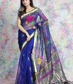 Blue woven silk saree with blouse