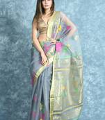 Grey woven silk saree with blouse