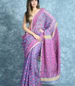 Blue woven blended cotton saree 