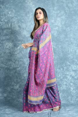 Blue woven blended cotton saree  3