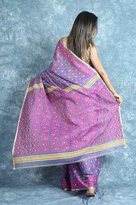 Blue woven blended cotton saree  4