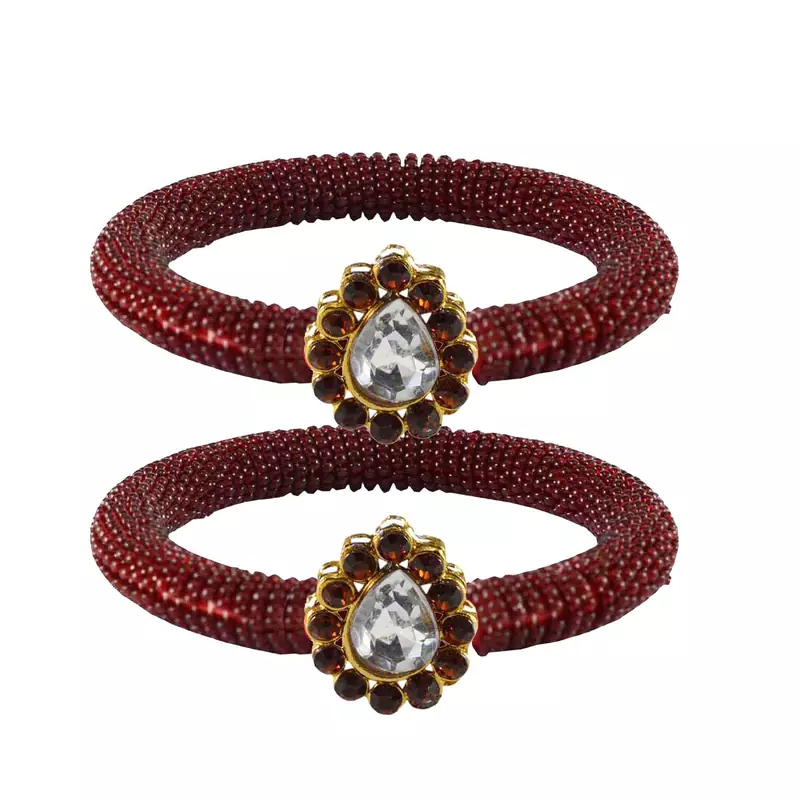 Brass And Acrylic Bangles Color-Maroon
