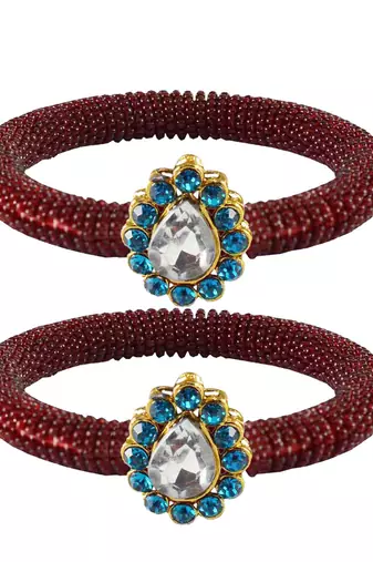 Brass And Acrylic Bangles Color-Maroon