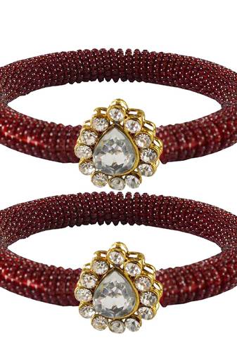 Brass And Acrylic Bangles Color-Maroon