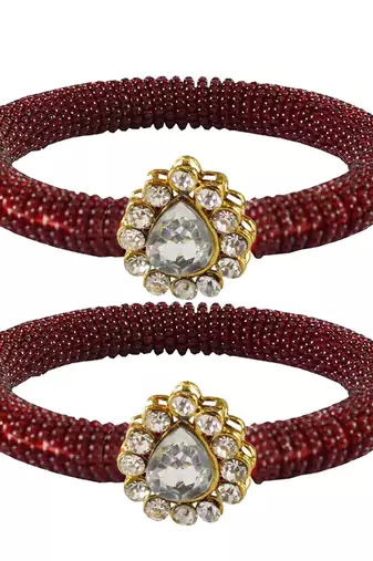 Brass And Acrylic Bangles Color-Maroon