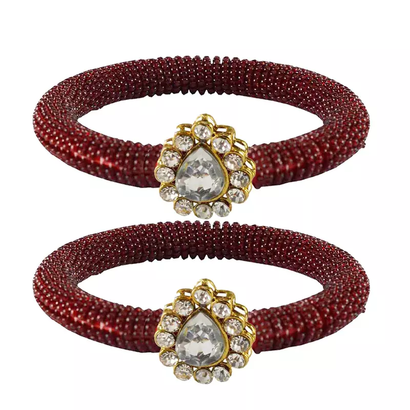 Brass And Acrylic Bangles Color-Maroon