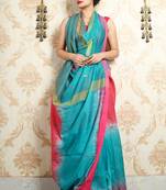 Sky blue woven blended cotton saree with blouse