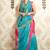 Sky blue woven blended cotton saree with blouse