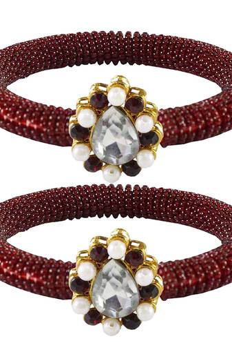 Brass And Acrylic Bangles Color-Maroon
