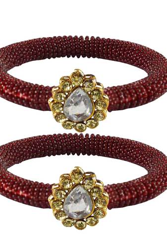 Brass And Acrylic Bangles Color-Maroon