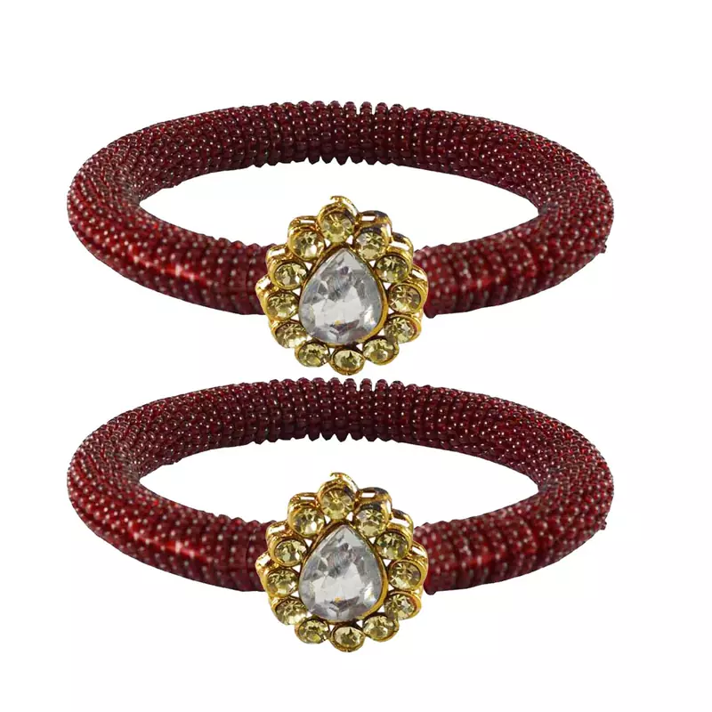 Brass And Acrylic Bangles Color-Maroon